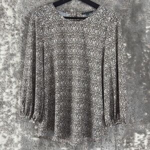 Adrianna‎ Papell Size M Leopard Print Keyhole Pullover Blouse Long Sleeve Top